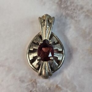 Sterling 925 Garnet Prong-set Pendant Oval Cut Red Stone Thailand Vintage